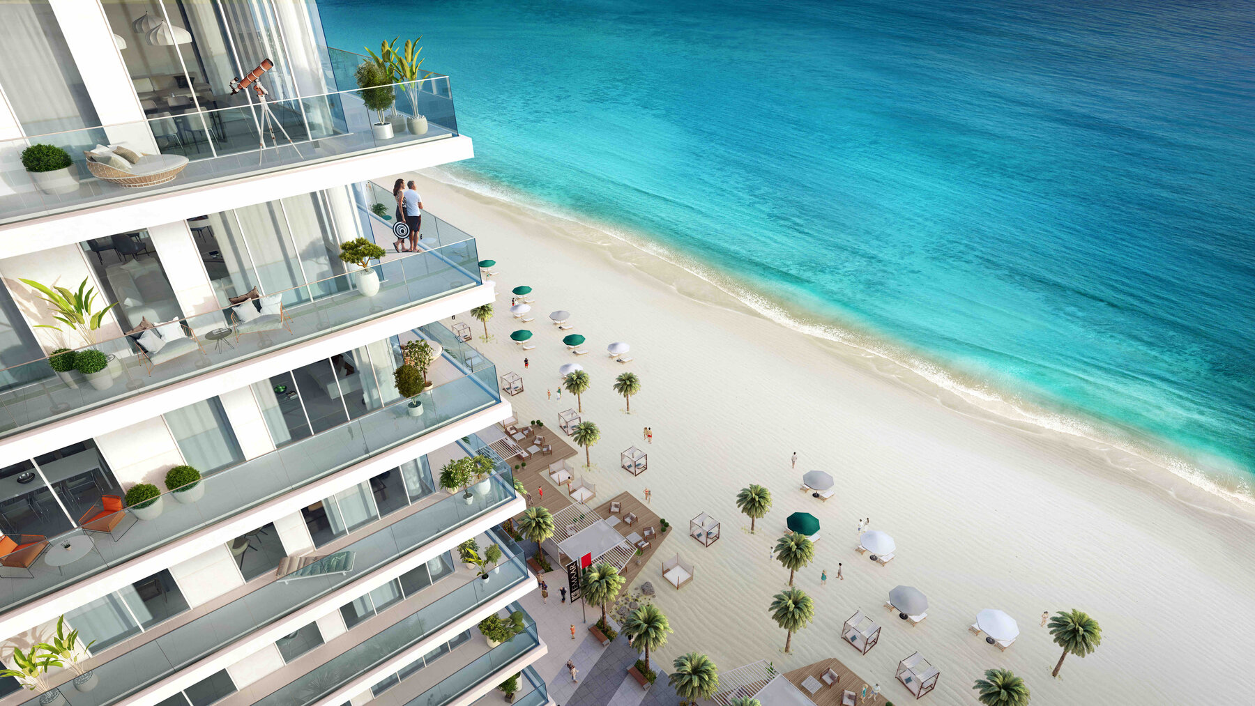Visualization of Emaar Beachfront residences overlooking the private beach